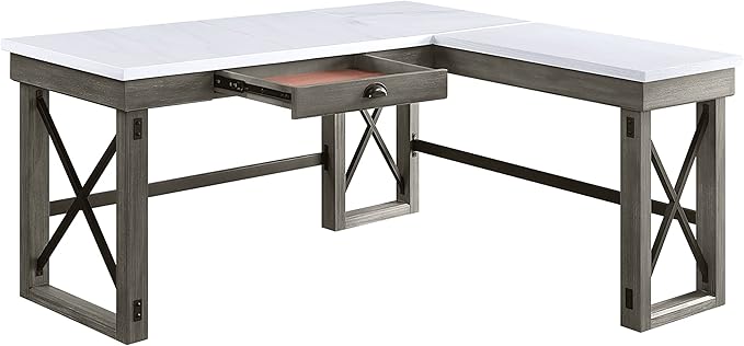 NicBex Laik-DW-00059-DX Desks, 67" W x 55" D x 30" H, White+Gray - LeafyLoom