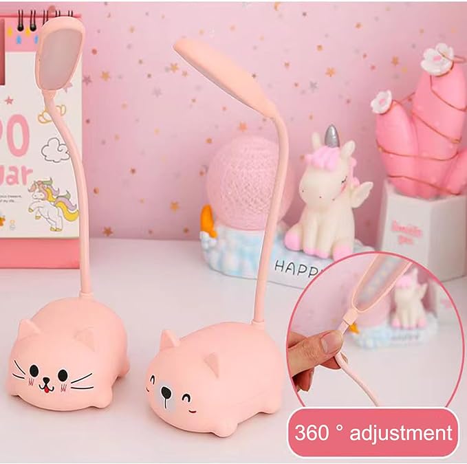 LED Desk Lamp，Mini Cat Night Light, Portable LED Table Light, Cute Foldable USB Rechargeable Reading Light Bedroom Children's Bedside Study (Pink) - LeafyLoom