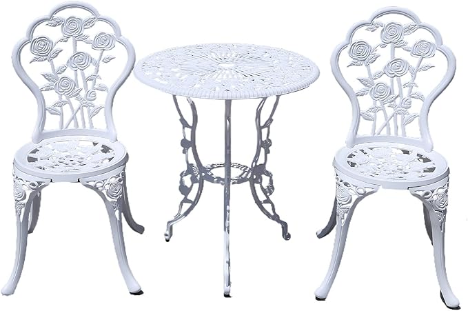 KAILI Outdoor Furniture Bistro Set with Rose Pattern 1 Table 2 Chairs for Garden Patio Porch (Rose-White) - LeafyLoom