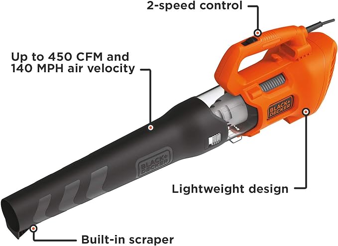 BLACK + DECKER Electric Axial Leaf Blower (BEBL750 - LeafyLoom