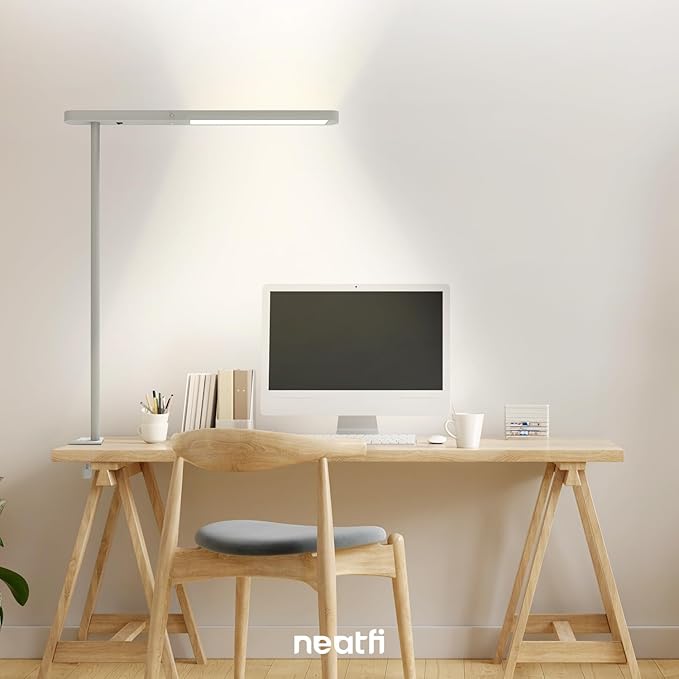 Neatfi 5200 High-Lumens Premium LED Desk Lamp - Ultrabright Light, Clamp-on, 40W, 4000K Color Temperature, Adjustable Head - Ideal for Home Office and Study (38 Inches, Gray) - LeafyLoom