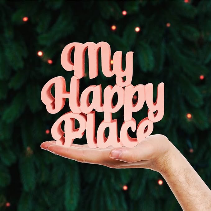 My Happy Place Peach Aesthetic Table Decor - Home, Office Desk, Shelf. Quirky Room Decoration Showpiece, Birthdays, Corporate Gifts, and Inspirational Wall Decor. - LeafyLoom