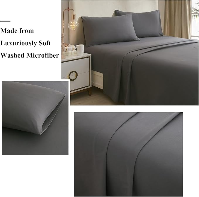 Grey Sheets Queen Size Bed Sheets 4 Piece - Luxury Soft Deep Pocket Fits Up to 16" Mattress - Wrinkle,Fade,Stain Resistant,Solid Grey Fitted Sheet Queen Sheets Set,Extra Soft Cooling Bed Sheets - LeafyLoom