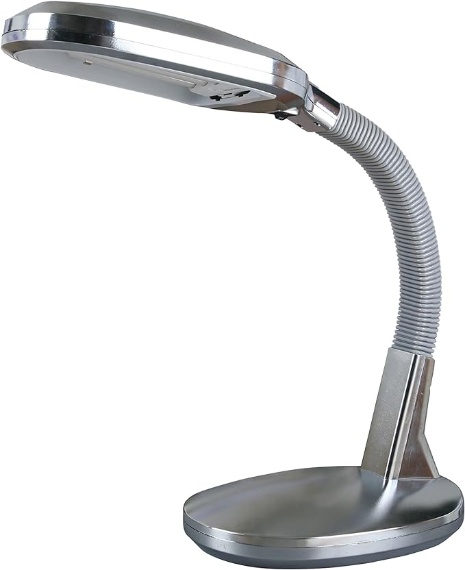 Lavish Home Desk Lamp - Natural Sunlight Lamp with Adjustable Gooseneck - Reading Light for Working, Crafting, Sewing, or Homework (Silver) - LeafyLoom