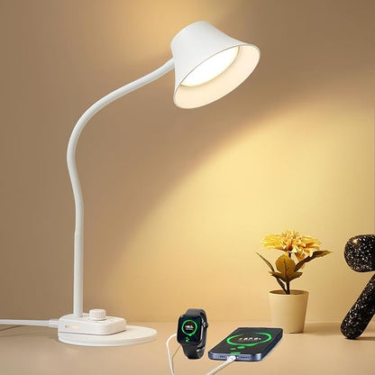 BOHON LED Desk Lamp for Home Office, Fully Dimmable Bedside Lamps with USB A and C Charging Port, 5 Colors Reading Lamp with Night Light, Auto Timer, Table Lamp for College Dorm Room White - LeafyLoom