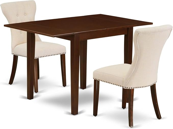 East West Furniture NDGA3-MAH-32 Norden 3 Piece Modern Set Contains a Rectangle Wooden Table with Dropleaf and 2 Light Beige Linen Fabric Parsons Dining Chairs, 30x48 Inch, Mahogany - LeafyLoom