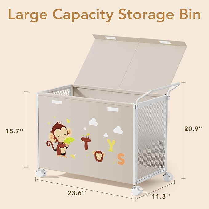 Toy Box Toy Storage - 72L Kids Toy Organizer with Wheels Toy Chest Storage Bins with Lids, Toy Boxes for Girls Boys, Stuffed Animals, Clothes, Bedroom, Living Room （beige） - LeafyLoom