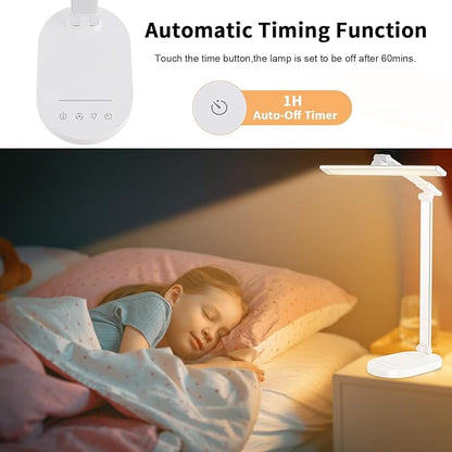 LED Desk Lamp, Dimmable Table Lamp Reading Lamp with USB Charging Port,5 Lighting Modes, Sensitive Control, 60 Minutes Auto-Off Timer, Eye-Caring Office Lamp(White) - LeafyLoom