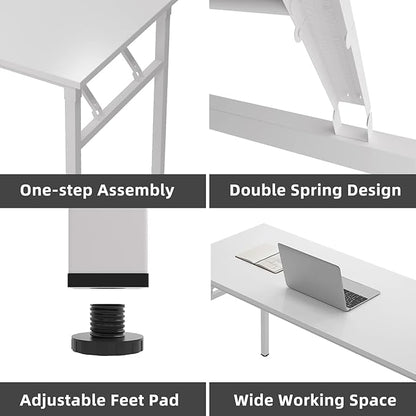 DlandHome L-Shaped Folding Computer Desk 55inches and 55inches Left and Right Adjustable Half-Installed Home Office Workstation Corner Table,White +White - LeafyLoom