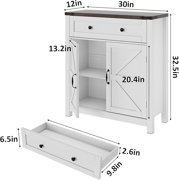 Walnut Buffet Sideboard Cabinet with 2 Barn Doors, Farmhouse Coffee Bar Cabinet, Bathroom Cabinet with Adjustable Shelf, Storage Cabinet for Kitchen, Living Room, Entryway, Bathroom - LeafyLoom