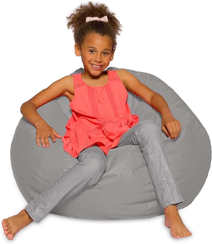 Posh Creations Bean Bag Chair for Kids, Teens, and Adults Includes Removable and Machine Washable Cover, 38in - Large, Solid Gray (BLG-BP004) - LeafyLoom