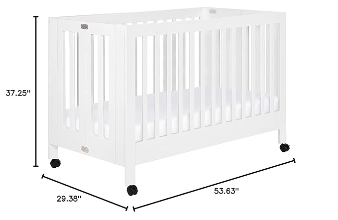 Babyletto Maki Full-Size 2-in-1 Portable Folding Crib with Toddler Bed Conversion Kit in White, Greenguard Gold Certified - LeafyLoom