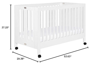 Babyletto Maki Full-Size 2-in-1 Portable Folding Crib with Toddler Bed Conversion Kit in White, Greenguard Gold Certified - LeafyLoom