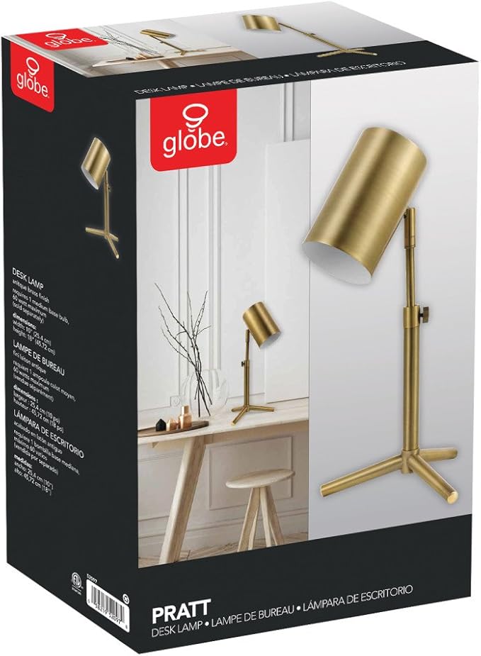 Globe Electric 52097 Pratt Desk Lamp, 18 in 1, Brass 1-Light - LeafyLoom