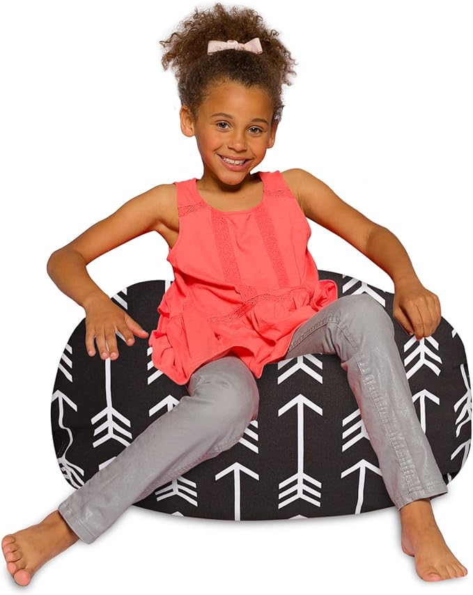 Posh Creations Bean Bag Chair for Kids, Teens, and Adults Includes Removable and Machine Washable Cover, Canvas White Arrows on Gray, 27in - Medium - LeafyLoom