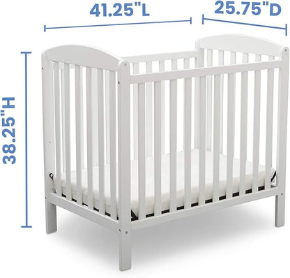 Delta Children Emery Mini Convertible Baby Crib with 2.75-inch Mattress, Bianca White - LeafyLoom