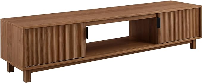 Walker Edison Walton Modern Fluted-Door Low Stand for TVs up to 80 Inches, 70 x 15.75 x 16 inches, Mocha - LeafyLoom