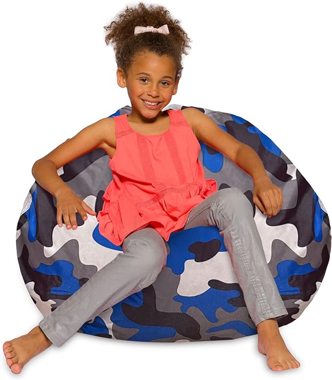 Posh Creations Bean Bag Chair for Kids, Teens, and Adults Includes Removable and Machine Washable Cover, Soft Nylon - Camo Blue and Brown, 38in - Large - LeafyLoom