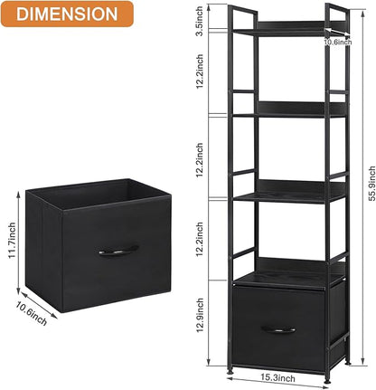 5 Tier Bookshelf with Storage, Bookcase with Drawers, Storage Shelves for Living Room / Home Office, Wood Shelves & Metal Shelf Organizer, Book Shelf for Bedroom, Tall & Ladder Bookshelf, Black - LeafyLoom