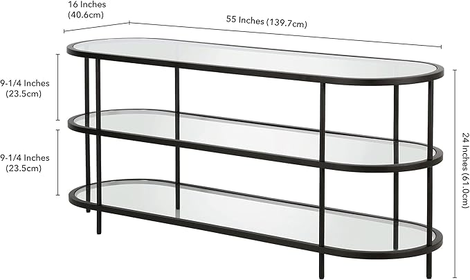 Henn&Hart Oval TV Stand for TV's up to 60" in Blackened Bronze, TV Stands for the Living Room - LeafyLoom