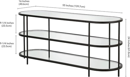 Henn&Hart Oval TV Stand for TV's up to 60" in Blackened Bronze, TV Stands for the Living Room - LeafyLoom