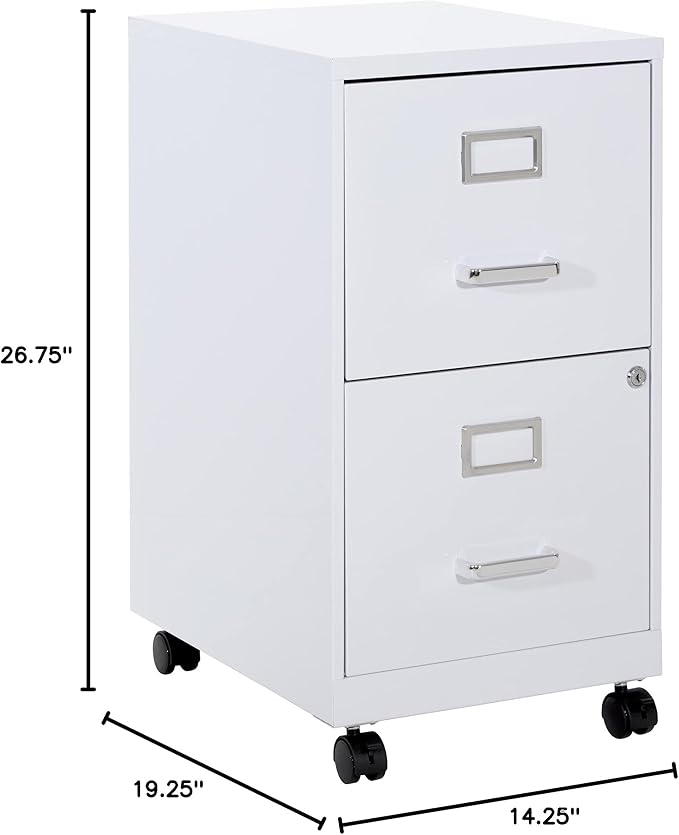 OSP Home Furnishings 2 Drawer Mobile Locking Metal File Cabinet, White - LeafyLoom