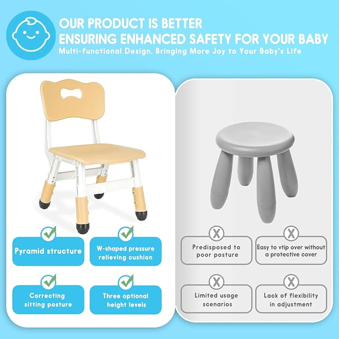 Kids Chair Height Adjustable Toddler Chair Max Load 220LBS Plastic Indoor Outdoor Chair for Children Age 1-6 School Home Daycare Use Burlywood - LeafyLoom