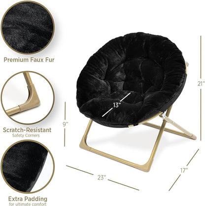 Milliard Mini Cozy Chair for Kids, Sensory Faux Fur Folding Saucer Chair for Toddlers, Black - LeafyLoom