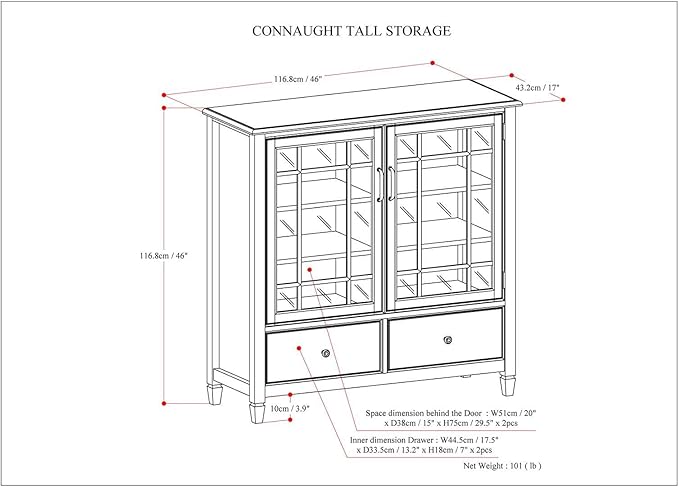 SIMPLIHOME Connaught Low Storage Cabinet, 46 inch, Antique White - LeafyLoom