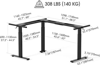 FEZIBO 75 Inches, Supports over 300mlbs, L Shaped Standing Desk Reversible, Electric Height Adjustable Corner Stand up Desk, Sit Stand Desk Computer Workstation, Black Frame/Rustic Brown Top - LeafyLoom