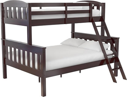 DHP Airlie Convertible Wood Bunk Bed, Stackable and Detachable Bed Frames for Kids and Teens, with Angled Ladder, High Guardrail, Wood Slats, No Boxspring Required, Twin-Over-Full, Espresso - LeafyLoom