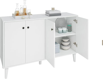 Buffet Cabinet with Storage,Kitchen Sideboard Buffet with 4 Doors Console Table,Modern Sideboard for Dinning Room,Living Room(White) - LeafyLoom