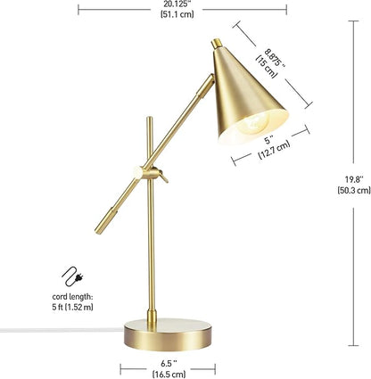 Globe Electric 52887 18" Desk Lamp, Matte Brass, Adjustable Height, Balance Arm, Rotary Switch on Shade, Home Décor, Desk Lamps for Home Office, Home Office Accessories, Adjustable Lamp, Modern - LeafyLoom