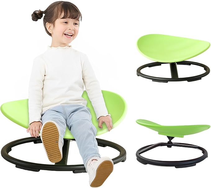 Autism Kids Swivel Chair,Spin Sensory Chair,Kids Spinning Chair,Sit Spin Training Body Coordination,Metal Base Non-Slip Small Desk Chair (Green) - LeafyLoom