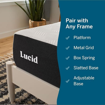 LUCID 10 Inch Memory Foam Mattress - Medium Feel - Infused with Bamboo Charcoal and Gel - Bed in a Box - Temperature Regulating - Pressure Relief - Breathable - Twin Size - LeafyLoom