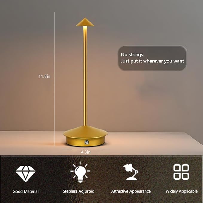 Portable LED Table Lamp with Touch Sensor, 3-Levels Brightness Metal Desk Lamp, 3 Color Touch Control Rechargeable Lamp, Night Light, Bedside Lamp,Dining Room Lamp (Gold) - LeafyLoom