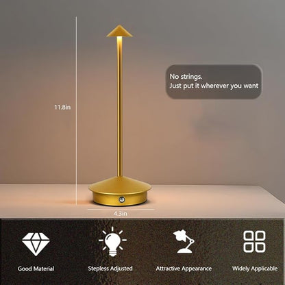 Portable LED Table Lamp with Touch Sensor, 3-Levels Brightness Metal Desk Lamp, 3 Color Touch Control Rechargeable Lamp, Night Light, Bedside Lamp,Dining Room Lamp (Gold) - LeafyLoom