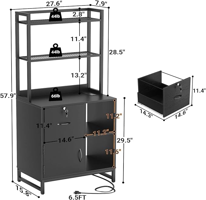 Homieasy Vertical Filing Cabinet with Lock & Charging Station, Large Drawer Wood File Cabinet with Bookshelf, Printer Stand with Open Storage Shelf, fits Letter Size for Home Office, Black - LeafyLoom