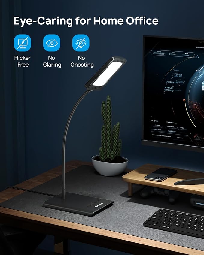 TROND Desk Lamp, Bright Dimmable Eye-Caring Table Lamp, 3 Color Modes 7 Brightness Levels, Flexible Gooseneck, Touch Control, Memory Function, Desk Light for Home Office Dorm Room Essentials - LeafyLoom