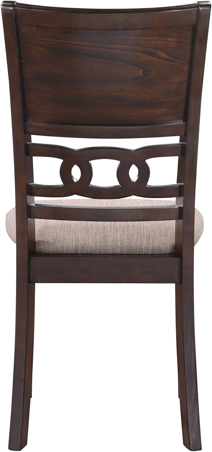 New Classic Furniture Gia Dining Chair (Set of Six), Light Brown Fabric Upholstered Seat & Back Rest, Cherry Brown - LeafyLoom