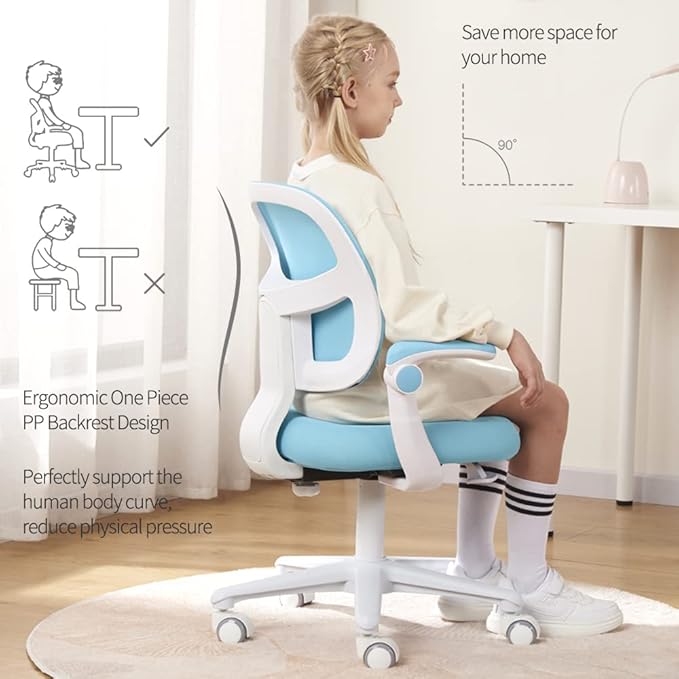 Kids Desk Chair, Height Adjustable Kids Chair, Ergonomically Designed Kids Computer Chair. Made Suitable for 4~12 Years Old Child, Light Blue - LeafyLoom