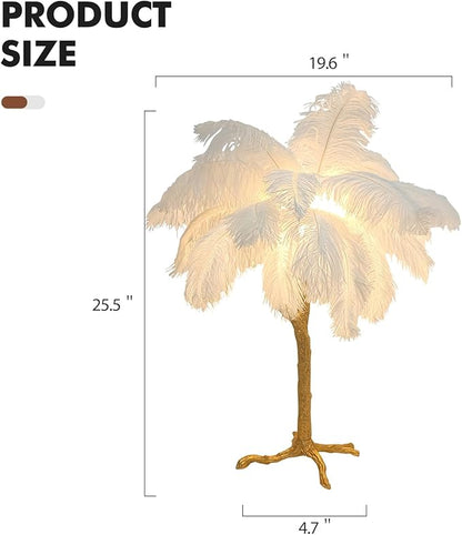 White Bedside Lamp Ostrich Feather Desk Lamp Gold Resin Ostrich Feather Table Lamp, Girls Gift Romantic Wedding Decoration Palm Tree Lamps G4*3 - LeafyLoom