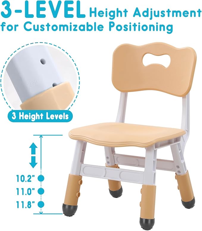 Kids Chair Height Adjustable Toddler Chair Max Load 220LBS Plastic Indoor Outdoor Chair for Children Age 1-6 School Home Daycare Use Burlywood - LeafyLoom