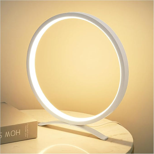 Desk Lamp,Metal Circle Ring Table Lamps Bedside Lamp for Nightstand, Modern Minimalist Lamps/Led Warm Light for Bedroom/Living Room,10 Inch - LeafyLoom