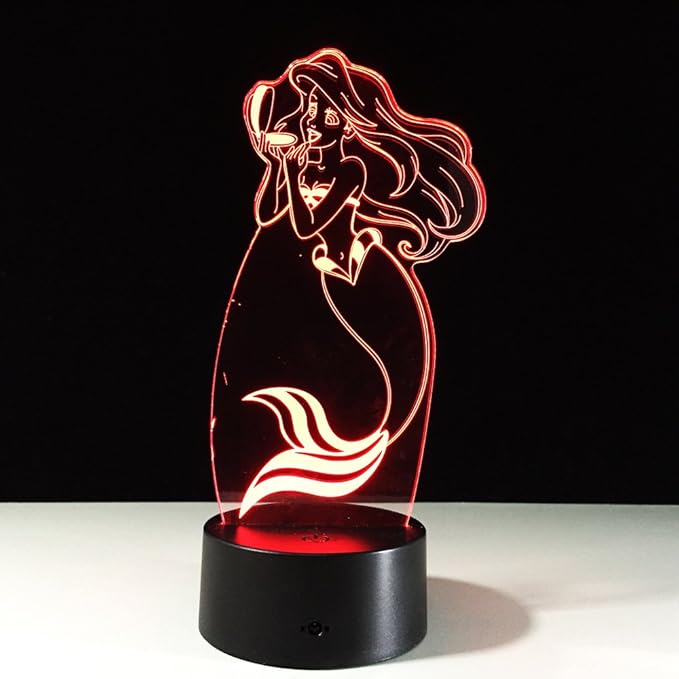 Little Mermaid 3D Optical Desk Lamp Night Light LED Lamp 7 Colors Change Table Light with USB Cable for Home Decoration Household Accessories,Princess Birthday Christmas Gift for Kids or Adult - LeafyLoom