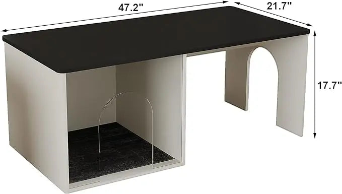 ChooChoo Farmhouse Coffee Table, Cocktail Table Wooden Modern Coffee Table with Opening Cat House for Accent Furniture for Living Room, Meeting Room, Home Decor - LeafyLoom