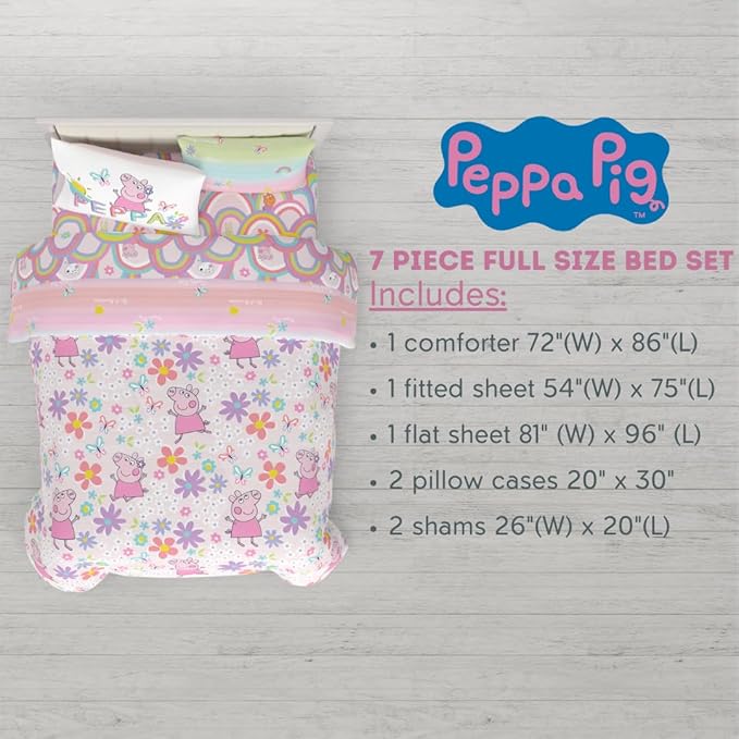 Franco Peppa Pig Kids Bedding Super Soft Comforter and Sheet Set with Sham, 7 Piece Full Size, (Officially Licensed Product) - LeafyLoom