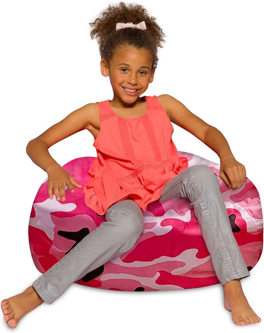 Posh Creations Bean Bag Chair for Kids, Teens, and Adults Includes Removable and Machine Washable Cover, Soft Nylon - Camo Pink and Black, 27in - Medium - LeafyLoom