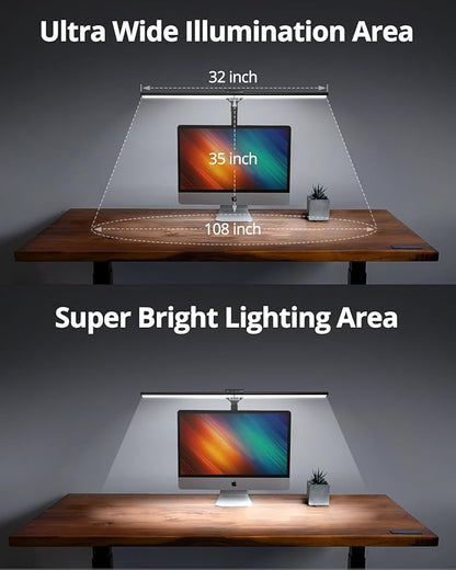 LED Desk Lamps for Home Office 24W Double Head with USB Charging Port and Plug,Modern Architect Table Light with Clamp 5CCT Color Changing Dimmable for Reading Study 31.5Inch Balck - LeafyLoom