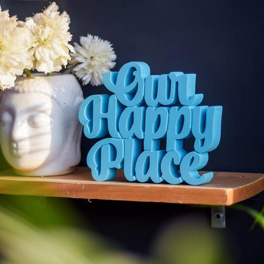 NUKKAD TALES Our Happy Place – Blue, Aesthetic Table Decor for Home or Office, Desk or Shelf. Quirky Room Decoration showpiece, Ideal for Birthday Gift, Corporate Gift, and Inspiring Wall Decor - LeafyLoom